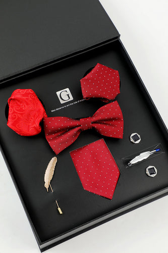 Gravata do conjunto de acessórios dos homens vermelhos e gravata do arco dois botões de punho de lapel pin de bolso quadrado