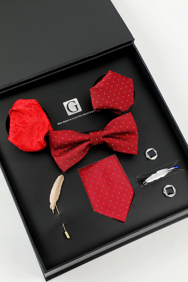 Carregar imagem no visualizador da galeria, Gravata do conjunto de acessórios dos homens vermelhos e gravata do arco dois botões de punho de lapel pin de bolso quadrado