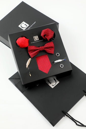 Gravata do conjunto de acessórios dos homens vermelhos e gravata do arco dois botões de punho de lapel pin de bolso quadrado