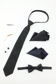 Black Men's Accessory set Tie e Bow Tie Two Pocket Square Lapel Pin Tie Cufflinks