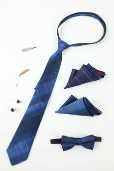 Royal Blue Men's Accessory set Tie e Jacquard Bow Tie Two Pocket Square Lapel Pin Tie Cufflinks