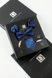 Royal Blue Men's Accessory set Tie e Jacquard Bow Tie Two Pocket Square Lapel Pin Tie Cufflinks