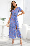 V Pescoço Preto Floral Estampado Vestido de Verão
