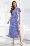 V Pescoço Preto Floral Estampado Vestido de Verão