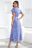 V Pescoço Preto Floral Estampado Vestido de Verão
