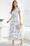 V Pescoço Preto Floral Estampado Vestido de Verão
