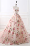 A-Line Flor Estampado Rosa Vestido de Noiva