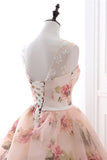 A-Line Flor Estampado Rosa Vestido de Noiva