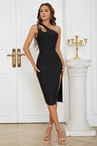 Vestido de Cocktail Preto Um Ombro