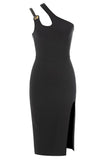 Vestido de Cocktail Preto Um Ombro