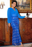 Bainha de prata mangas compridas Mãe do vestido da noiva com fenda