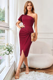 Royal Blue Um Ombro Bodycon Cocktail Dress