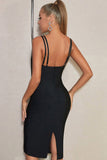 Bodycon Preto Vestido de cocktail sem mangas com fenda