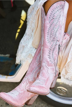 Rosa Empoeirada Bordada Meio Bezerro Cowgirl Boho Botas