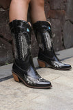 Bordado Preto Médio Calfo Salto Chunky Western Boots