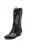 Bordado Preto Médio Calfo Salto Chunky Western Boots