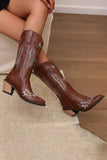 Bordado Preto Médio Calfo Salto Chunky Western Boots