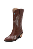 Bordado Preto Médio Calfo Salto Chunky Western Boots