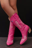 Bordado Preto Médio Calfo Salto Chunky Western Boots