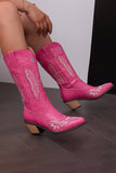 Bordado Preto Médio Calfo Salto Chunky Western Boots