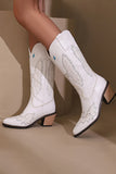 Bordado Preto Médio Calfo Salto Chunky Western Boots