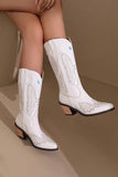 Bordado Preto Médio Calfo Salto Chunky Western Boots