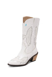 Bordado Preto Médio Calfo Salto Chunky Western Boots