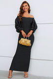 Sereia fora do ombro vestido formal preto com mangas puff