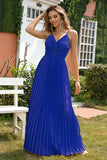 A-Line Espaghetti Correias Royal Blue Vestido Formal