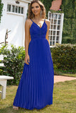 A-Line Espaghetti Correias Royal Blue Vestido Formal