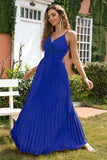 A-Line Espaghetti Correias Royal Blue Vestido Formal