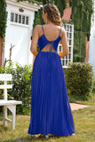 A-Line Espaghetti Correias Royal Blue Vestido Formal