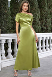 Cetim mangas curtas Matcha vestido formal