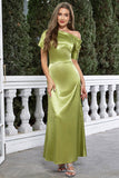 Cetim mangas curtas Matcha vestido formal