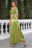 Cetim mangas curtas Matcha vestido formal