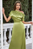 Cetim mangas curtas Matcha vestido formal