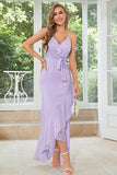 Alças Espaguete Assimétricas Vestido Formal Lilás