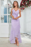Alças Espaguete Assimétricas Vestido Formal Lilás