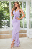 Alças Espaguete Assimétricas Vestido Formal Lilás