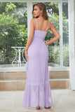 Alças Espaguete Assimétricas Vestido Formal Lilás