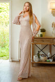 Glitter Sereia Mangas Longas Damasco Vestido Formal