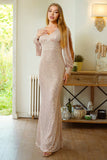 Glitter Sereia Mangas Longas Damasco Vestido Formal