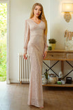 Glitter Sereia Mangas Longas Damasco Vestido Formal