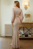 Glitter Sereia Mangas Longas Damasco Vestido Formal