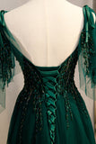 A-Line Espaghetti Correias Verde Escuro Vestido de Baile com Missangas