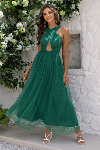 Verde escuro A-Line Tulle Long Prom Dress