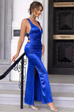 Sereia Azul Real Open Back Prom Dress com Fenda