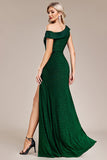 Glitter Sereia Verde Escuro Um Ombro Longo Vestido de Baile com Fenda