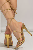 Sandálias Stiletto Golden Open Toe com Rendas