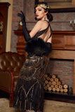 Sexy Backless Black Golden 1920s Dress